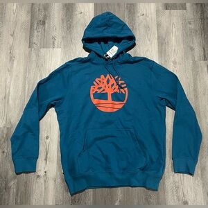 Timberland Turquoise Hoodie with Orange Tree Logo - Sz Large